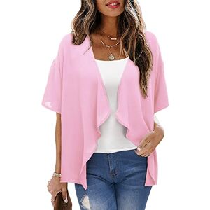 STYLEWORD Womens Summer Kimono Cardigan Ladies Short Sleeve Lightweight Sheer Cover Up Shrug Open Front Tops(Pink,X-Large)