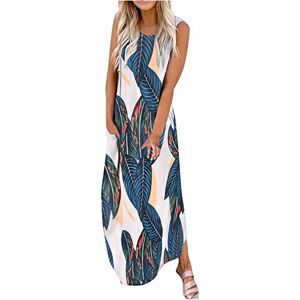 AMhomely Summer Dresses for Women UK Clearance Casual Loose Printed Tank Dress Beach Sundress Crewneck Sleeveless Ladies Trendy Tunic Vacation Cocktail Formal Work Wedding Activewear, 5 Dark Blue, XL