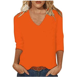 Summer Tops For Women Uk 0501a517 Work Blouses for Women Summer Tops UK Size 14 Womens Long Sleeve Shirts 3/4 Sleeve Basic Casual Plain Print V Neck Top Elegant Loose T-Shirt Tops Shirts Orange Funny Union Jack Clothing