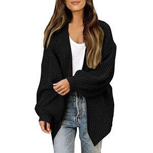 Generic Cardigan Sweaters for Women Long Lantern Sleeve Chunky Knit Open Front Outerwear Coats Fall Winter Oversized Sweater Cardigan Sweaters (Black,XL)