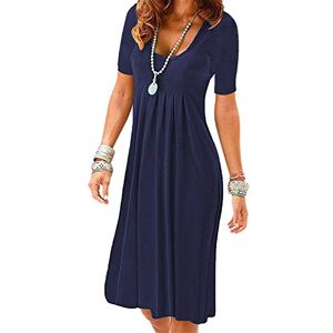 OMZIN Summer Dress for Women Tshirt Dresses Dress A Line Dress Casual Leisure Dress Short Sleeve Beach Dress Navy Blue M