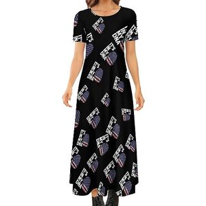 Songting It's In My DNA American Flag Women's Summer Casual Short Sleeve Maxi Dress Crew Neck Printed Long Dresses S