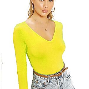 STAR FASHION Women's Ladies Long Sleeve V Neck Basic Top Jersey Plain Stretchy Slim Fit Casual Wear T-Shirt Tee Tops UK Size 8-26 Yellow