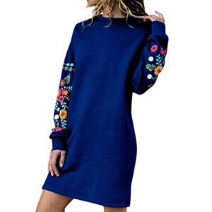 Tshirt Dress for Women UK, Autumn Winter Casual Long Sleeve Floral Embroidery Sweatshirt Dress Plus Size Mini Dress UK Size Ladies Slim Tunic Dress Blue