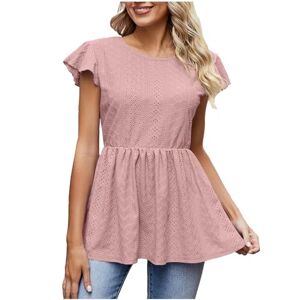 Generic P-797 Pink Casual Going Out Shirts for Women Fall Summer Sleeveless Cap Sleeve Boat Neck Long Slimming Tunics Cut Out Pleated Plain Tops Shirt Blouses Womens 2024 L