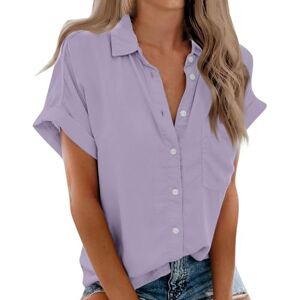 Women,Running Top Womens Short Sleeve Shirts Solid Color Casua Button Down Blouse Tops with Chest Pocket Women's Blouses & Shirts Womens Going Out Tops Ladies Sweatshirts(Light Purple,S)