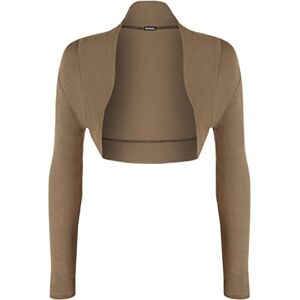 WearAll Womens Plus Size Plain Long Sleeve Cropped Ladies Shrug Bolero Cardigan Top - Mocha - 16/18