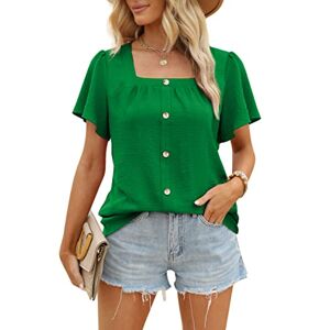 Aokosor Ladies Tops Women Blouses Summer Square Neck Clothing Chiffon Shirts Button Down Size 22-24 Green St Patricks Day Outfits