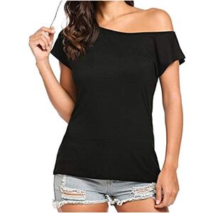 Generic One Shoulder T Shirts for Women UK Ladies Short Sleeve Solid Colour Summer Tops Casual Loose Fit Tunics Elegant Dressy Blouse Black