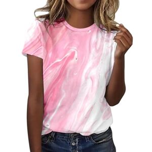 Generic Short Sleeve Blouse for Women UK Vintage Print Round Neck Tops Ladies Summer Baggy T Shirts Casual Dressy Going Out Tunics Pink
