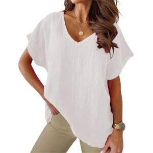 XYMJT T Shirts For Women S-5xl Size Cotton T Shirt Khaki Short Sleeve Tops For Women Summer Solid Color Loose V-neck Shirts White-white-l