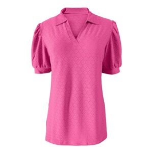 Amazon Warehouse Deals Uk Angxiwan Shirts for Women UK Women's Solid Color Lapel Loose Short Sleeved T Shirt Fashionable Casual Top Clothes for Women UK Oversized Shirts for Women UK Hot Pink