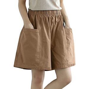 Generic Womens Wide Leg Shorts Fashion Summer Casual Ladies Shorts Side Pocket Elastic High Waist Loose Short Pants Holiday Hotpants for Teen Girls Khaki