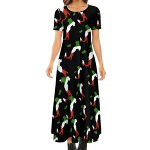 Songting Italy Map Flag Women's Summer Casual Short Sleeve Maxi Dress Crew Neck Printed Long Dresses XL