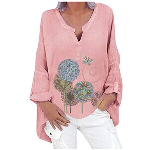 Clearance!Hot Sale!Cheap! Women's Oversized Linen Shirts Plus Size Cotton Long Sleeve Tops Casual Work Solid Color Tunic Shirt Blouse Jumpers for Ladies UK Sale Pink