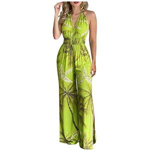 Janly Clearance Sale Women's Dungarees, Women Fashion Halter Backless Slit Leg Floral Print Jumpsuit for Summer Holiday