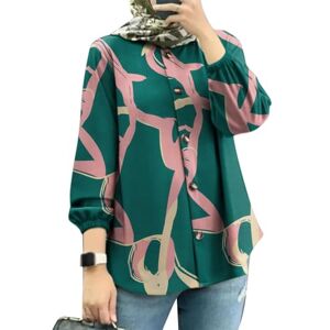 ZANZEA Women Crewneck Buttons Oepn Tops Shirt Long Sleeve Casual Loose Shirts Blouse Green-K28100 XXXX-Large