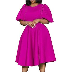 Limited Time Deal K-Q78 Hot Pink Slimming Tunics Dresses for Women Summer Fall Puff Sleeve Crewneck Spandex Long Going Out A Line Basic Dresses Teen Girls 2023 Clothing Trendy Y2K XI 3XL