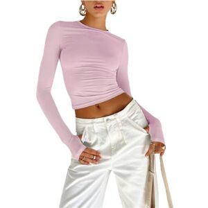 Femereina Women Long Sleeve Slim Fit Basic Crop Top Solid Color Fitted Tee Shirt Y2K Skinny Cropped Shirt Downtown Girl Streetwear