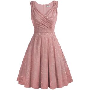 GRACE KARIN Summer Party Cocktail Dresses for Women UK Elegant 50s V-Neck Sleeveless A-line Ceremony Graduation Dress Lace Dark Pink XXL