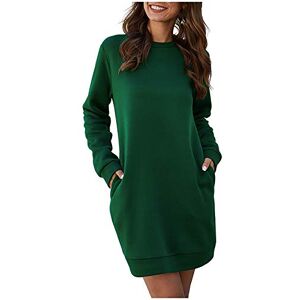 Women's Long Sleeve Round Neck Autumn Winter Warm Casual Dress with Pockets Elegant Plain Loose Casual Winter Dress Women's Knee-Length Blouse Dress Women Ball Dress Party Dress Ladies Large Size,