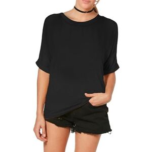 Womens Ladies Oversized Fit Banded Round Neck T Shirt Top Baggy Turn Up Sleeve Loose Plus Size Batwing Slouch Longline (UK 20-22 XXL (Plus Size), Black)
