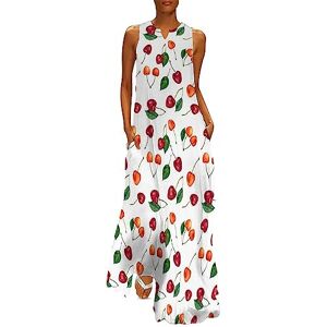 Songting Cherry Berries Watercolor Women's Ankle Length Dress Slim Fit Sleeveless Maxi Dresses Casual Sundress XL