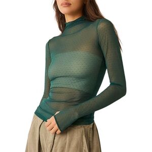 Fylovery Women Sheer Mesh Tops Long Sleeves Turtleneck Lace Slim Fit See Through T-Shirts Pullover Blouse Clubwear Aesthetic Clothes (C-Army Green, S)