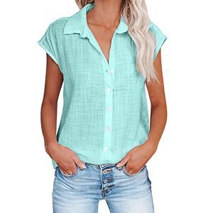 Generic Short Sleeve Button Shirt for Women UK Summer Crewneck Solid Colour Blouse Ladies Casual Loose Fit T Shirts Elegant Dressy Tunics Mint Green