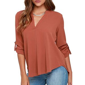 YMING Women Classic Cut V Neck Chiffon Shirt Blouse Daliy Workwear Shirt Orange XL