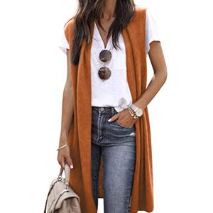 Dresswel Womens Sleeveless Cardigan Ladies Draped Open Front Long Waistcoat Jacket Blazer Vest Coat (1-Orange, L)