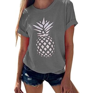 Hzmm Summer Stretch T Shirts Women's Pineapple Print Crewneck Short Sleeve Top Loose Plain T Shirt Casual Sport Tee Shirt for Women Plus Size Grey