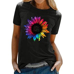 Briskorry Summer Women's T-Shirt Sunflower Print T-Shirt Short Sleeve Crew Neck Basic Tops Loose Casual Blouse Teenager Girls Tunic Shirt Tee Tops Shirt