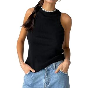 Gyios t shirt Casual Sport Black Blue Vest Off Shoulder Green Women's Tank Top Ribbed Knitted Tops Neck Summer Basic Shirts Top Women-black-l