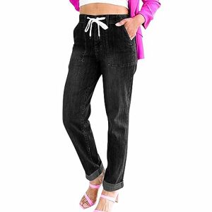 Women Essential Trousers Deals Clearance HUYTERTDR Women's Casual Denim Pants Elasticated Waist Lace Up Trouser Ladies Trendy Wide Leg Pull On Jeans with Pockets Loose Fit Stretch Trousers Office Work Wear