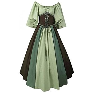 BUKINIE Womens Medieval Vintage Dresses Celtic Long Sleeve Maxi Dresses Renaissance Cosplay Dress Velvet Queen Dress Green, S