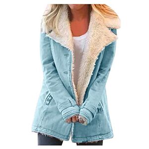 MEILIYA Winter Warm Coats for Women Plus Size Jackets Solid Thicken Faux Fur Lined Parkas Jacket Cotton Pea Coat Outwear Blue