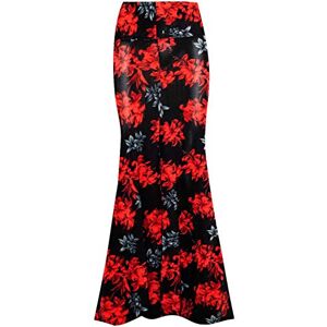 Be Jealous Fashion Star Women Floral High Waist Long Gypsy Flared Skirt Gold & Red S/M (UK 8/10)