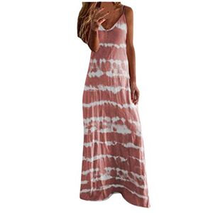 Janly Clearance Sale Woman Tie-dye Dress for Summer, Women Casual Plus Size Loose V-Neck Tie-dye Print Sleeveless Peplum Dress (Pink/4X-Large)
