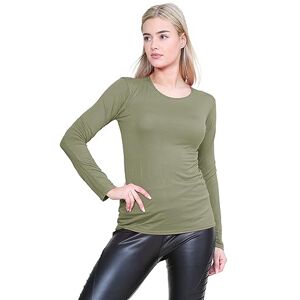 janisramone Womens Long Sleeve T-Shirt Ladies Round Neck Plain Casual Stretchy Tee Fitted Jersey Basic Top Khaki