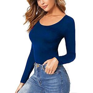 STAR FASHION Women Ladies Long Sleeve Round Neck Plain Top Stretchy Casual T Shirts Basic Slim fit Tee Tops UK Size 12-14 - RoyalBlue