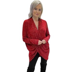 Want Clothing Women's Shimmer Lurex Shiny Wrap Crossover V-Neck Top Batwing Sleeves Tunic (UK, Alpha, L, XL, Regular, Regular, Red/Red Shimmer)