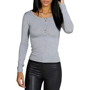 New Womens Long Sleeve Round Neck T Shirt Top Ladies Scoop Neck Plain Formal Casual Stretchy Tee Basic Fit T-Shirt Top UK Plus Size 8-26 Light Grey