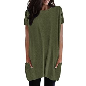 Generic Solid Colour Tops for Women UK Summer Crewneck Short Sleeve T Shirts Ladies Casual Baggy Blouse Dressy Elegant Tunics Army Green