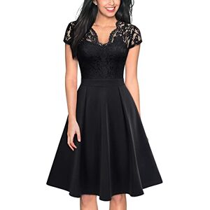 MIUSOL Women's Retro Floral Lace V-Neck Cocktail Party A-line Dress (XX-Large, Black)