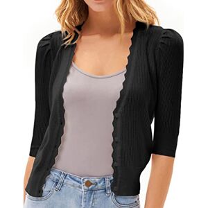 GRACE KARIN Wome Summer Short Cardigans Boleros V Neck 3/4 Puff Sleeves Chic Shrug Sweater Daily Wear Black S