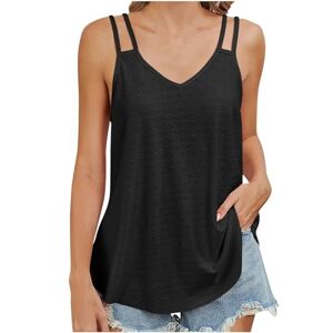 Generic Z-910 Black Sleeveless Spaghetti Strap Vests for Teen Girls Summer Fall V Neck Loose Fit Long Casual Cami Tank Polka Dot Plain Tops Vests Womens 2024 Clothes L