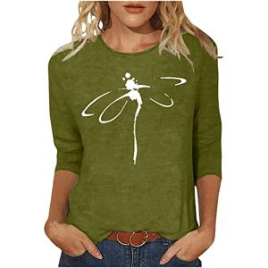 Aegjegvd Unexpected Deals Womens Tops Casual Dressy Shirts Dragonfly Printed Round Neck 3/4 Sleeve Summer Vacation T Shirts Plus Size Blouses Shirt Cute Tees Trendy Blouses Tshirt Ladies Henley T-Shirt UK Clearance