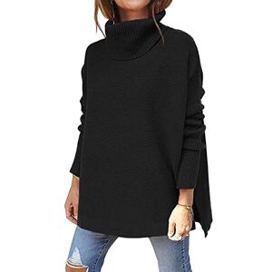 SMENG Winter Womens Tops Fashion Trendy High Neck Plain Edgy Pullover Twisted Knitted Long Sleeve Plus Size Solid Color Ribbed Turtleneck Jumper Black Size L