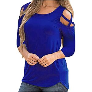 Women Shirt Long AMhomely Summer Tops for Women Sale Promotion Sale Women Three Quarter Sleeve Crisscross Strappy Cold Shoulder T-Shirt Tops Blouses UK Size Plus Size Elgant Office Blue